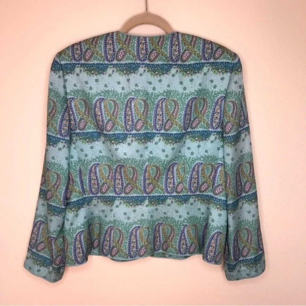 Vintage Adrianna Papell Paisley Silk Jacket Button Front Round Neck Women 12